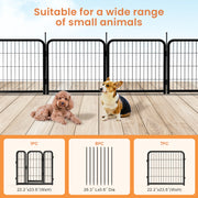 8-panel dog fence, 24 inch small dog pet fence, portable indoor pet game fence. Black, 22.2 inches wide x 23.6 inches high.