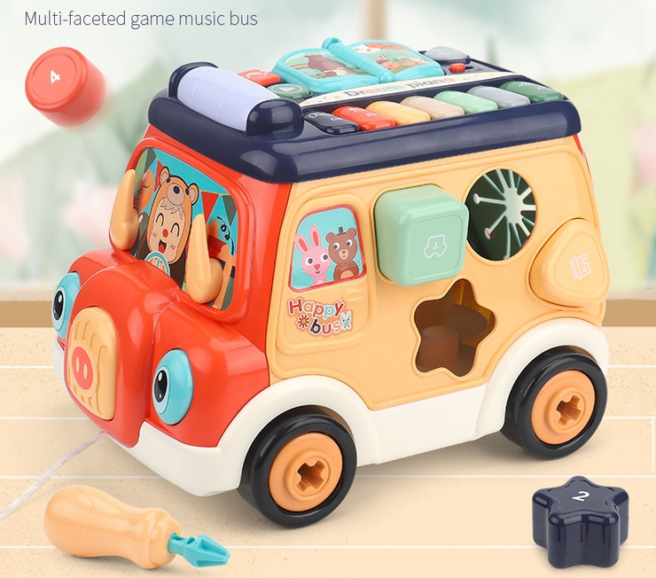 Multi sided game music bus baby early education puzzle shape matching enlightenment toys children's gifts