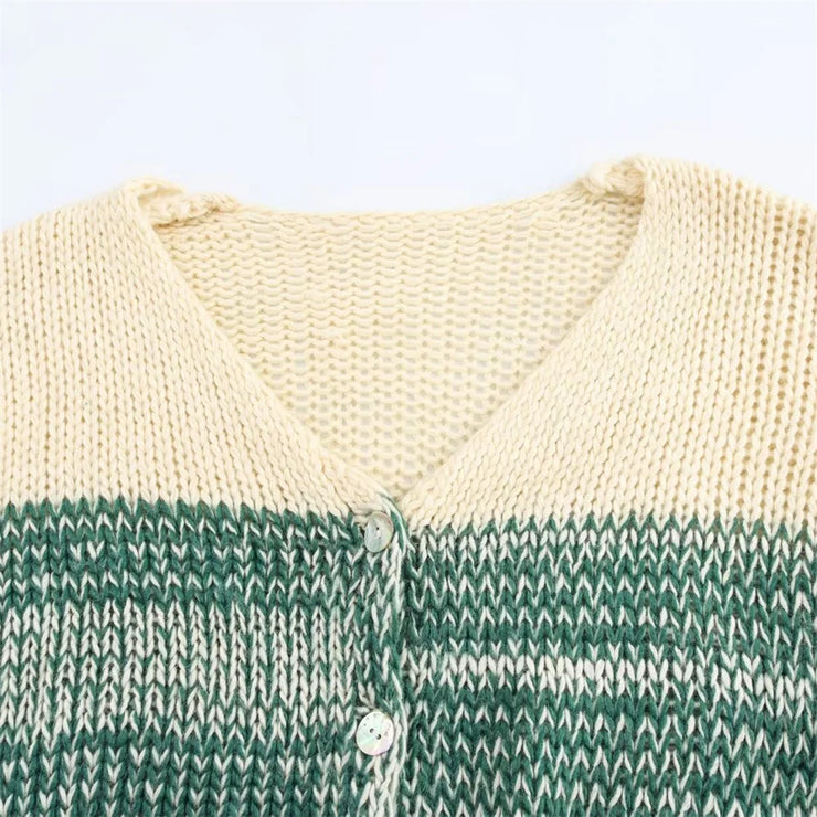 Korean style outerwear with a design sense, knitted sweater for spring, new color blocked knitted cardigan for women, V-neck loose and thin style - Follow yourDream