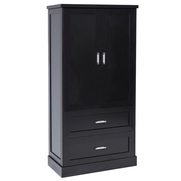 Tall Bathroom Storage Cabinet, Cabinet with Two Doors and Drawers, Adjustable Shelf, MDF Board, Black