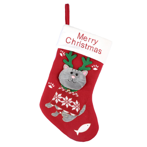 Cute Cat and Dog Christmas Socks Cartoon Christmas Socks Gift Bag Christmas Decorative Socks Christmas Tree Pendant