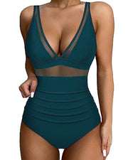 European and American high waisted one-piece swimsuit women's tight and sexy hollow swimsuit