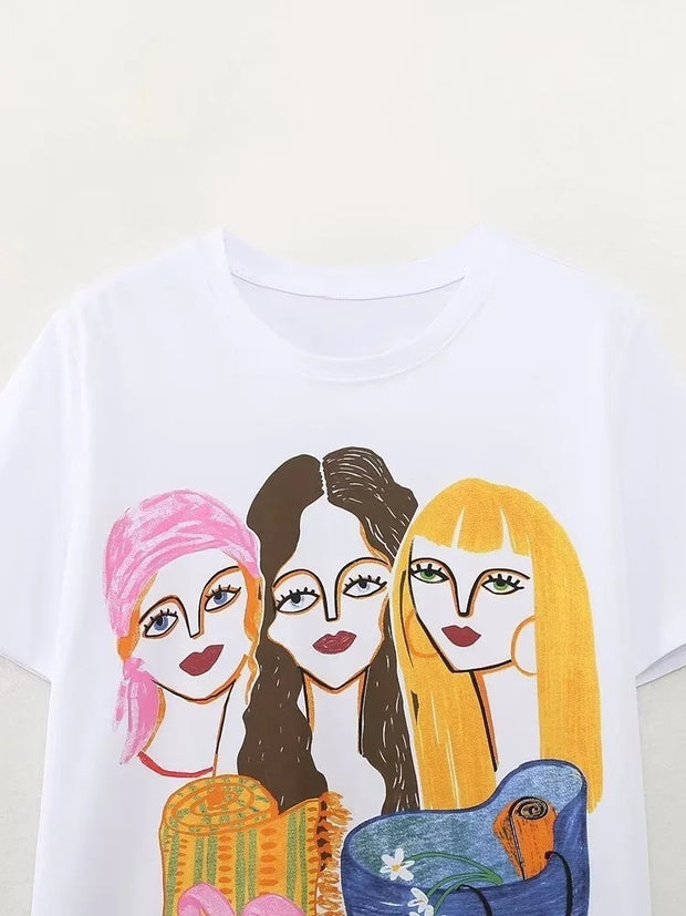 New Fashion Versatile Cartoon Versatile Printed T-shirt for Women