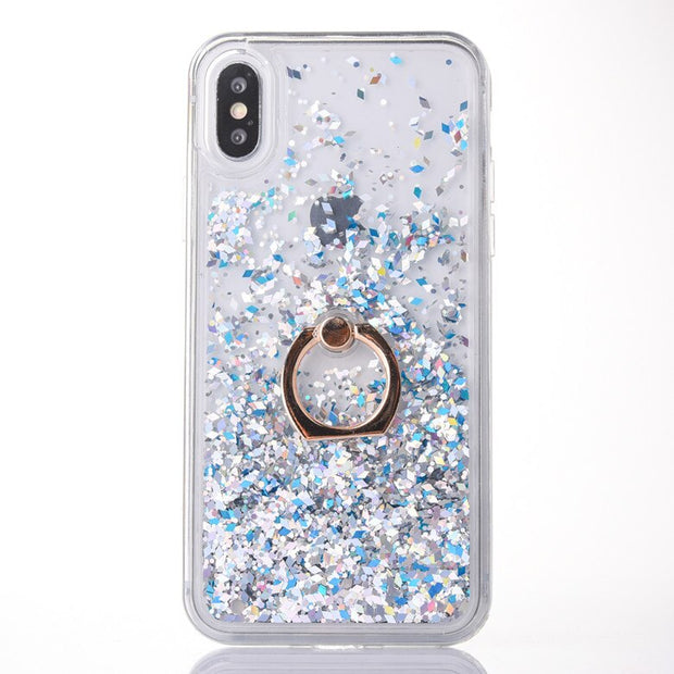 Shine Twinkle Liquid Quicksand Phone Case For iPhone11 Xs Max XR 6s 7/8plus Kickstand Ring Dynamic Cover Skin Shell Protection