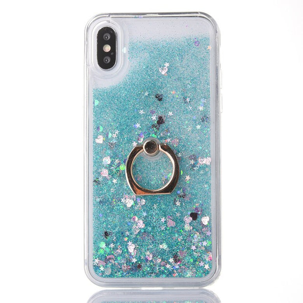 Shine Twinkle Liquid Quicksand Phone Case For iPhone11 Xs Max XR 6s 7/8plus Kickstand Ring Dynamic Cover Skin Shell Protection