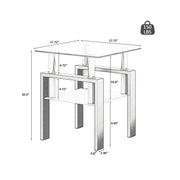 1-Piece Modern Tempered Glass Tea Table Coffee Table End Table, Square Table for Living Room, Transparent/Black