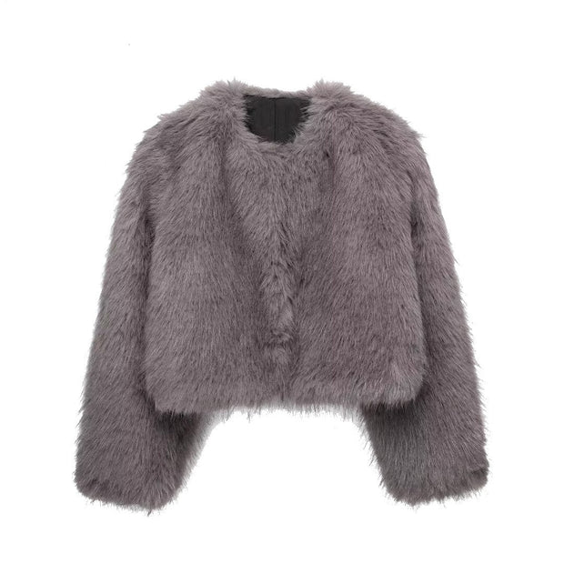 Artificial fur effect short jacket jacket