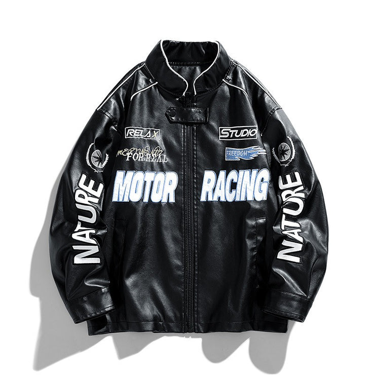 Men's motorcycle leather jacket, street motorcycle racing suit, PU jacket, European and American plus velvet plus plus plus plus