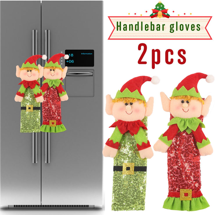 Christmas refrigerator gloves Christmas belt sequins elf people door handle protective cover ﻿