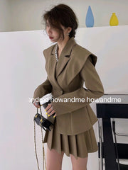 Fashion Office Lady Designer Short Blazer Women's Clothing Coat 2024 Spring Autumn New Fashion Pleated Skirt 2 Piece Female