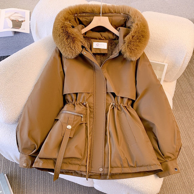 Down and cotton jacket fashionable and thick fur and leather integrated jacket