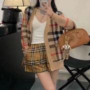 Classic plaid knitted cardigan jacket for women loose fit sweater for women single breasted top for women ﻿