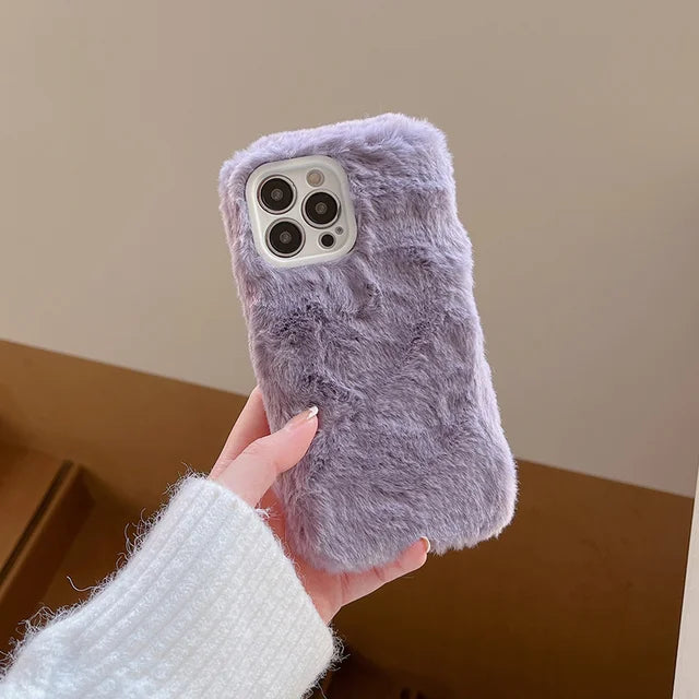 Ottwn Candy Color Warm Furry Phone Case For iPhone 11 12 13 Pro Max 14 Pro Max 14Plus Camera Lens Protection Soft TPU Back Cover - Follow yourDream