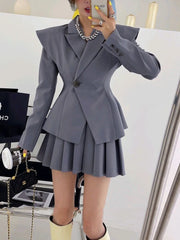 Fashion Office Lady Designer Short Blazer Women's Clothing Coat 2024 Spring Autumn New Fashion Pleated Skirt 2 Piece Female