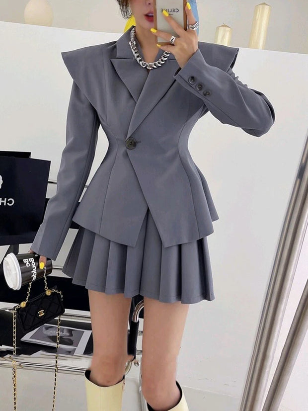 Fashion Office Lady Designer Short Blazer Women's Clothing Coat 2024 Spring Autumn New Fashion Pleated Skirt 2 Piece Female