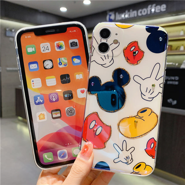 Cartoon Mickey XSMAX Mobile Phone Case Suitable For iPhone12pro Apple XR Flash Drill Glue Dropping Soft Case 11 / 8plus