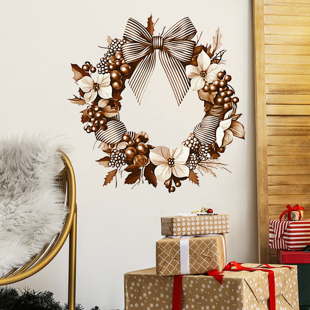 Christmas Flowers Bow Christmas Wreath Wall Stickers Decoration Wall Stickers