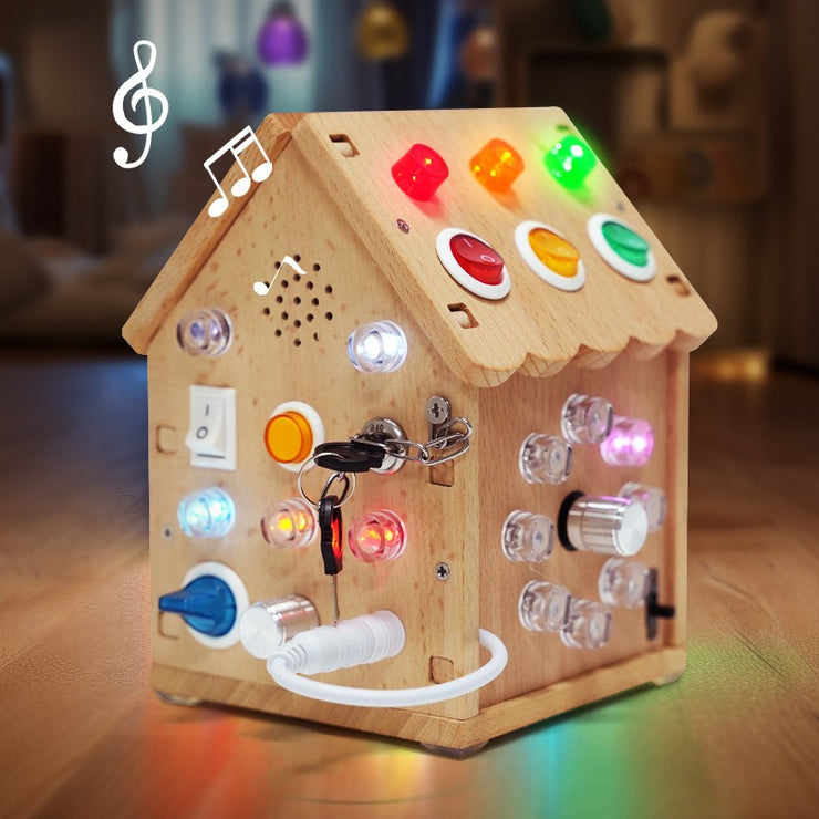 Wooden LED switch light melodic sound optoelectronic guitar busy board children's Montessori early education puzzle toy