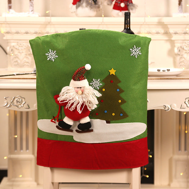 Christmas Restaurant Home Christmas Decorations Christmas Snowman Doll Ski Chair Back Cover Christmas Chair Cover