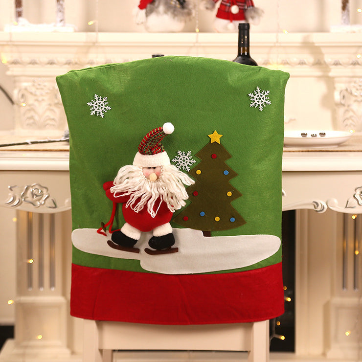 Christmas Restaurant Home Christmas Decorations Christmas Snowman Doll Ski Chair Back Cover Christmas Chair Cover