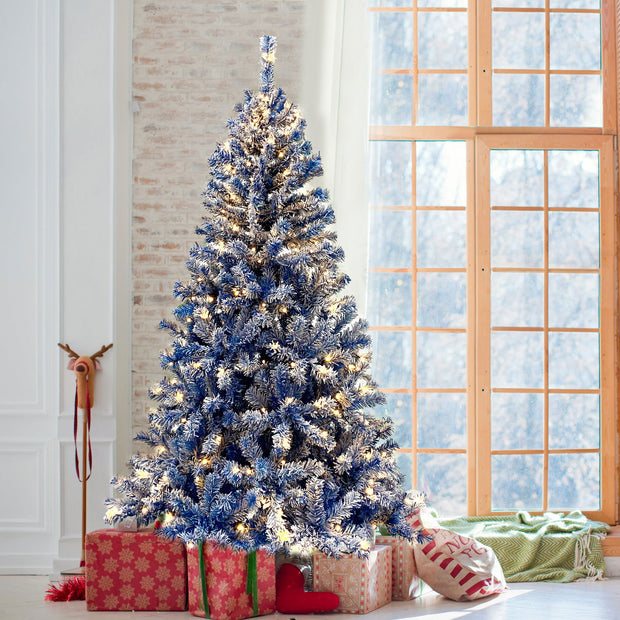6FT pre ignited hinge chain artificial fir Christmas tree, Christmas tree snowflake flocking person with 750 Christmas branches - Follow yourDream