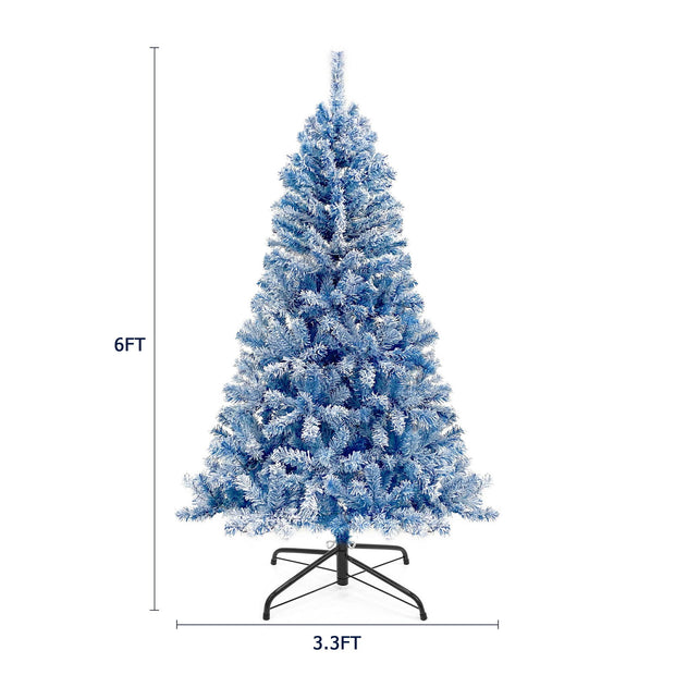 6FT pre ignited hinge chain artificial fir Christmas tree, Christmas tree snowflake flocking person with 750 Christmas branches - Follow yourDream