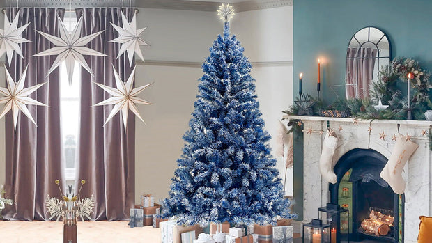 6FT pre ignited hinge chain artificial fir Christmas tree, Christmas tree snowflake flocking person with 750 Christmas branches - Follow yourDream