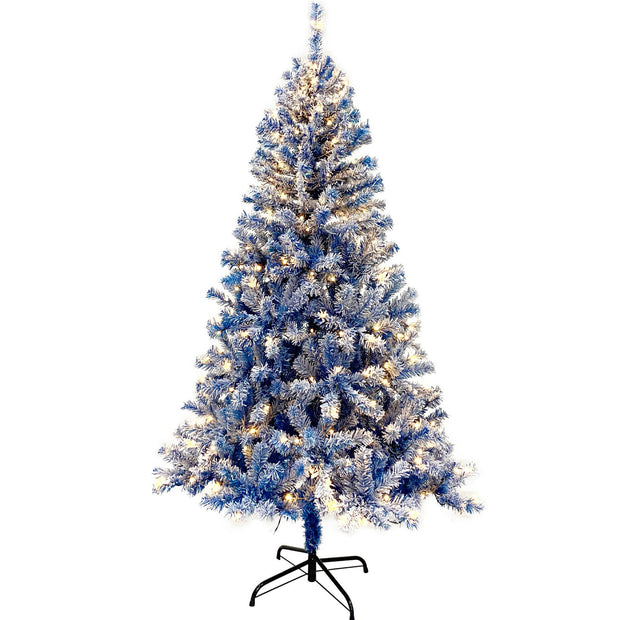6FT pre ignited hinge chain artificial fir Christmas tree, Christmas tree snowflake flocking person with 750 Christmas branches - Follow yourDream