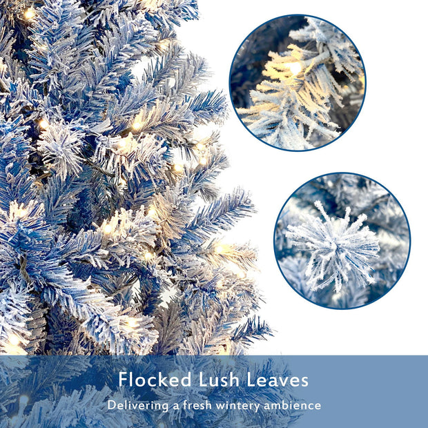 6FT pre ignited hinge chain artificial fir Christmas tree, Christmas tree snowflake flocking person with 750 Christmas branches - Follow yourDream