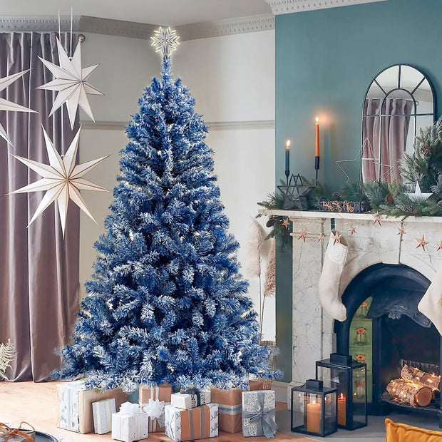 6FT pre ignited hinge chain artificial fir Christmas tree, Christmas tree snowflake flocking person with 750 Christmas branches - Follow yourDream