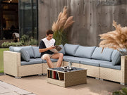 7-Piece Patio Furniture Set, All-Weather Boho Outdoor Conversation Set Sectional Sofa with Water Resistant Grey Thick Cushions - Follow yourDream