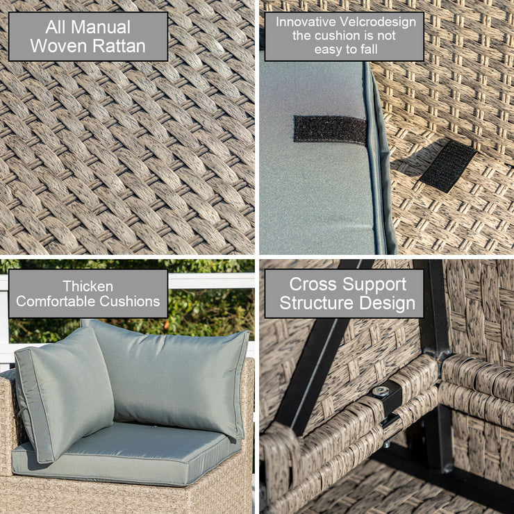 7-Piece Patio Furniture Set, All-Weather Boho Outdoor Conversation Set Sectional Sofa with Water Resistant Grey Thick Cushions - Follow yourDream