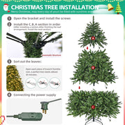 7-foot pre lit artificial holiday Christmas tree with 700 warm white lights, 2231 branches, easy to assemble, foldable base - Follow yourDream