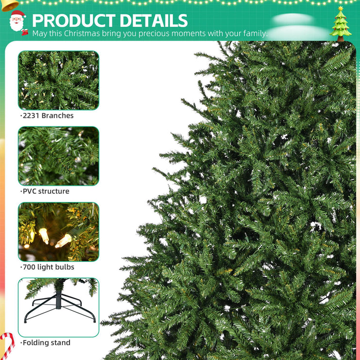 7-foot pre lit artificial holiday Christmas tree with 700 warm white lights, 2231 branches, easy to assemble, foldable base - Follow yourDream