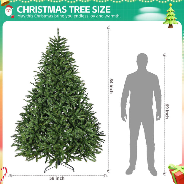 7-foot pre lit artificial holiday Christmas tree with 700 warm white lights, 2231 branches, easy to assemble, foldable base - Follow yourDream