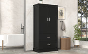 Tall Bathroom Storage Cabinet, Cabinet with Two Doors and Drawers, Adjustable Shelf, MDF Board, Black