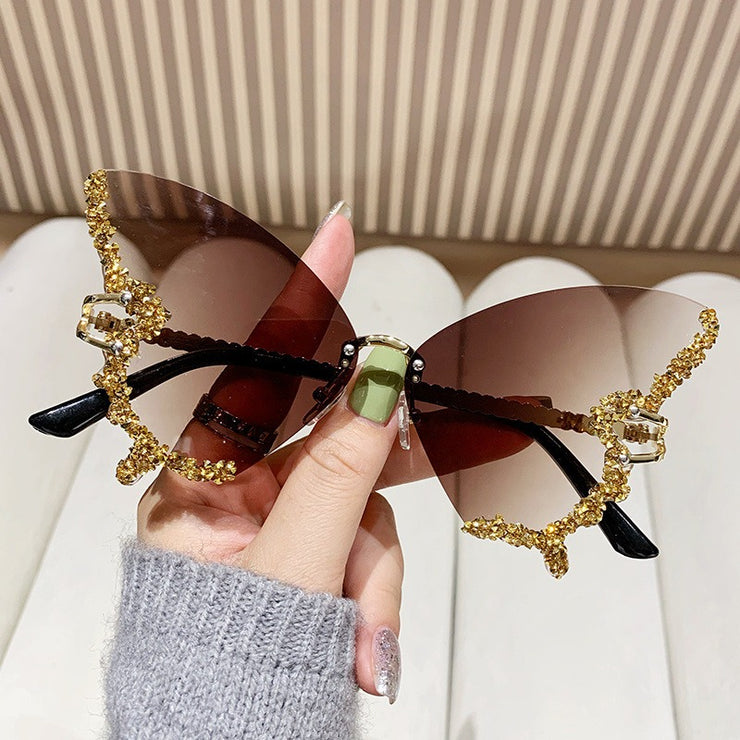 New Butterfly Shape Sunglasses Women's Fashion Personality Exaggerated Sunglasses with Diamonds