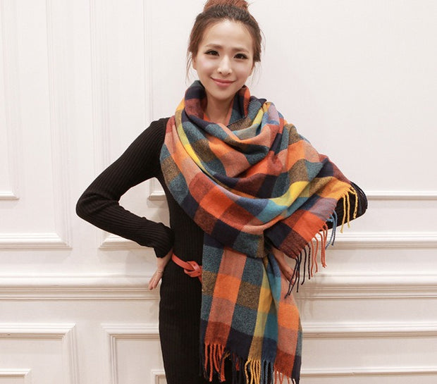 Scarf Winter Women's New Color Grid Imitation Cashmere Scarf Autumn Winter Thick Fashion Warm Versatile Scarf Shawl