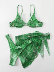 Ladies' swimsuit marble patterned three piece set sexy bikini