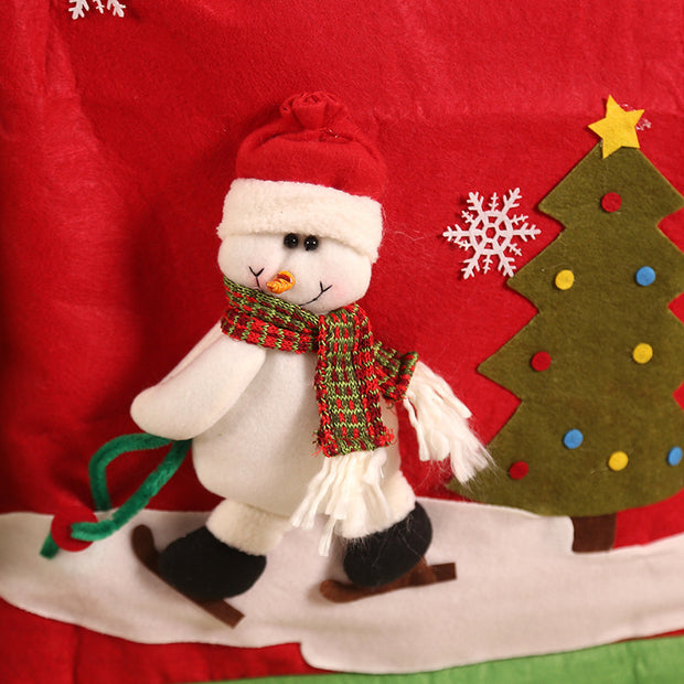 Christmas Restaurant Home Christmas Decorations Christmas Snowman Doll Ski Chair Back Cover Christmas Chair Cover