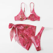 Ladies' swimsuit marble patterned three piece set sexy bikini