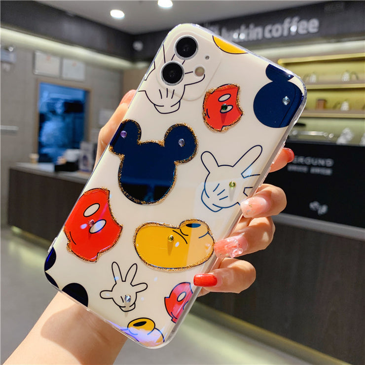 Cartoon Mickey XSMAX Mobile Phone Case Suitable For iPhone12pro Apple XR Flash Drill Glue Dropping Soft Case 11 / 8plus