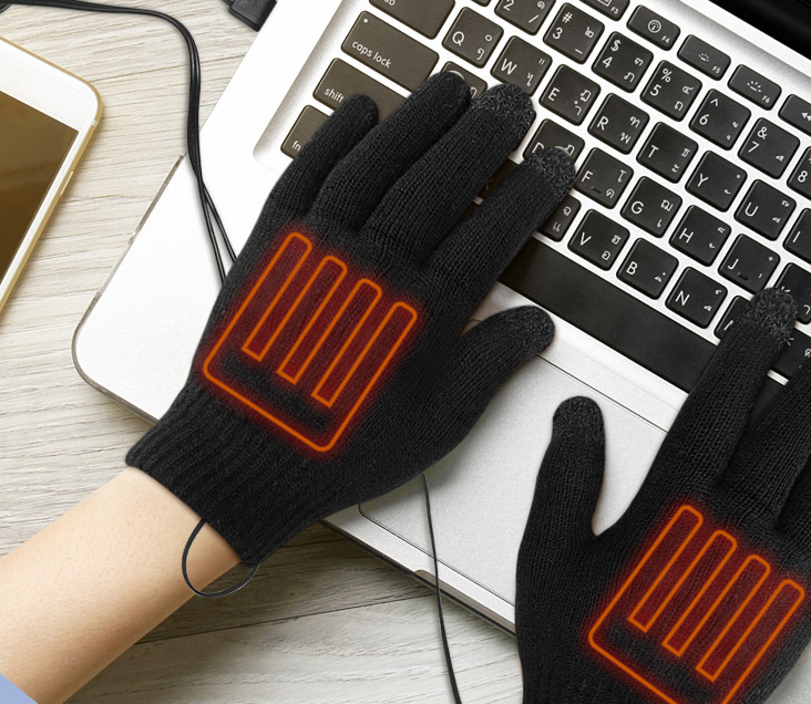 Thick heating electric gloves USB heating electric knitted warm gloves