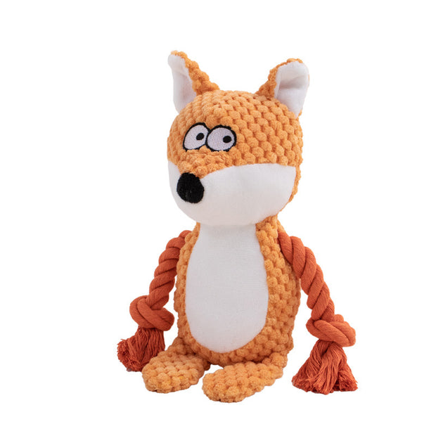 Pet plush sound cotton rope toy fox frog pig dog interactive tug of war training supplies