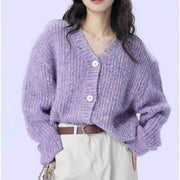 Retro colored dot sweater jacket for women wide and soft with sticky floral thread knit sweater and V-neck knit top