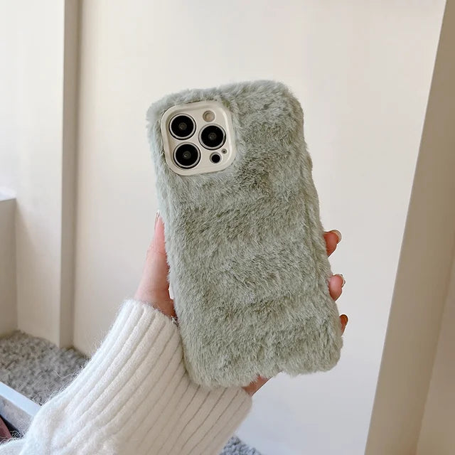 Ottwn Candy Color Warm Furry Phone Case For iPhone 11 12 13 Pro Max 14 Pro Max 14Plus Camera Lens Protection Soft TPU Back Cover - Follow yourDream