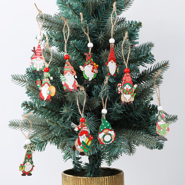 Christmas Painted Wooden Pendant Santa Claus Gift Christmas Tree 12pcs