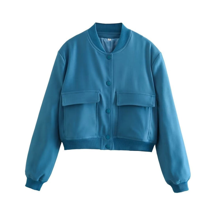 Stand up collar large pocket women's jacket outerwear for women