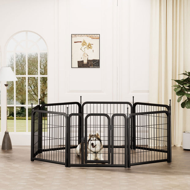8-panel dog fence, 24 inch small dog pet fence, portable indoor pet game fence. Black, 22.2 inches wide x 23.6 inches high. - Follow yourDream