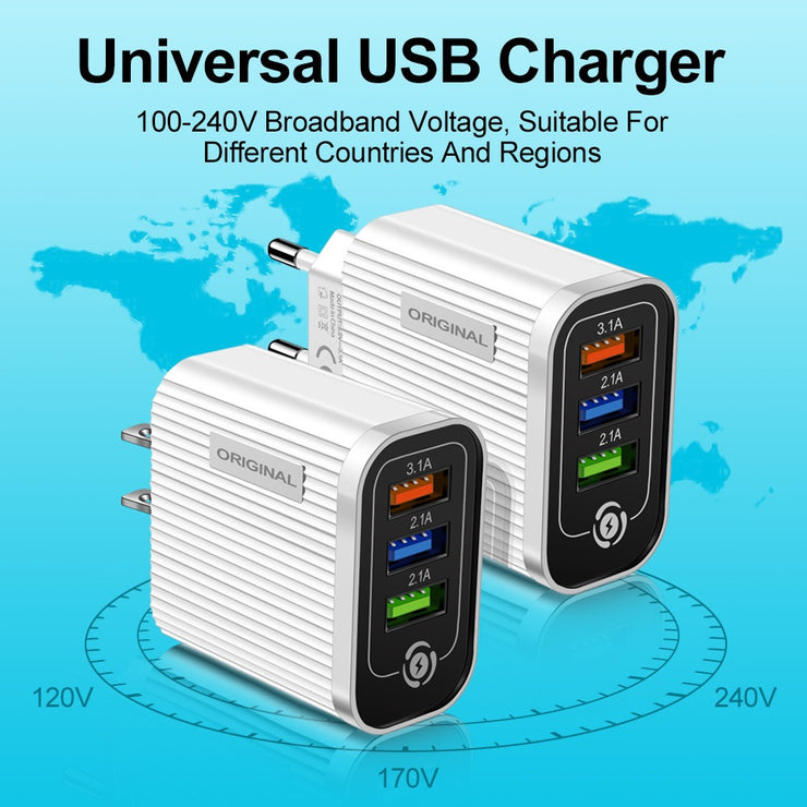 3USB-2.1A Multi Port Mobile Phone Charger Smart Travel Charging Head